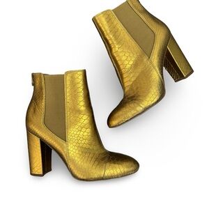 Sam Edelman Gold Snake-Python Heeled Booties Woman’s SZ 9